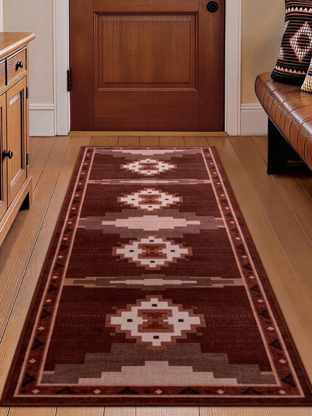 2‘x6' Washable Western Red Aztec Runner Rug for Hallway